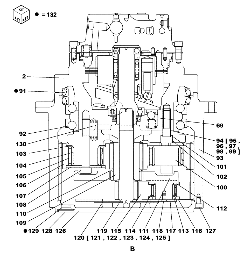 Схема запчастей Case CX240 - (06-08[01]) - TRAVEL MOTOR & REDUCTION GEAR (KBA10060) (06) - POWER TRAIN