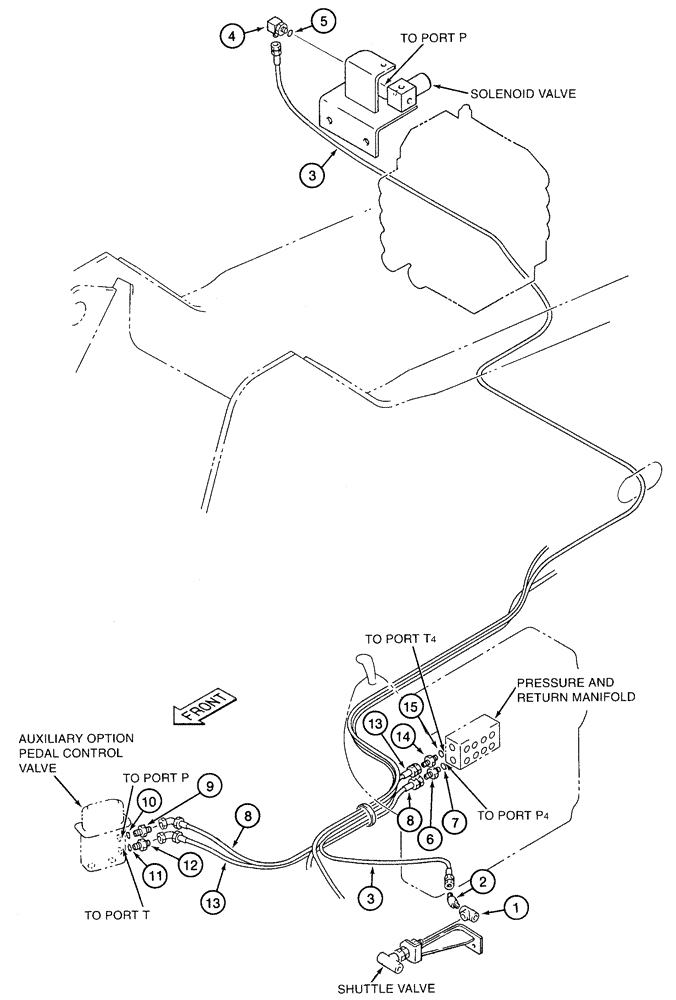 Схема запчастей Case 9050B - (8-104) - DOUBLE ACTION AUXILIARY EQUIPMENT OPTION, PILOT LINES, OPERATORS CAB, PILOT SUPPLY LINES (08) - HYDRAULICS