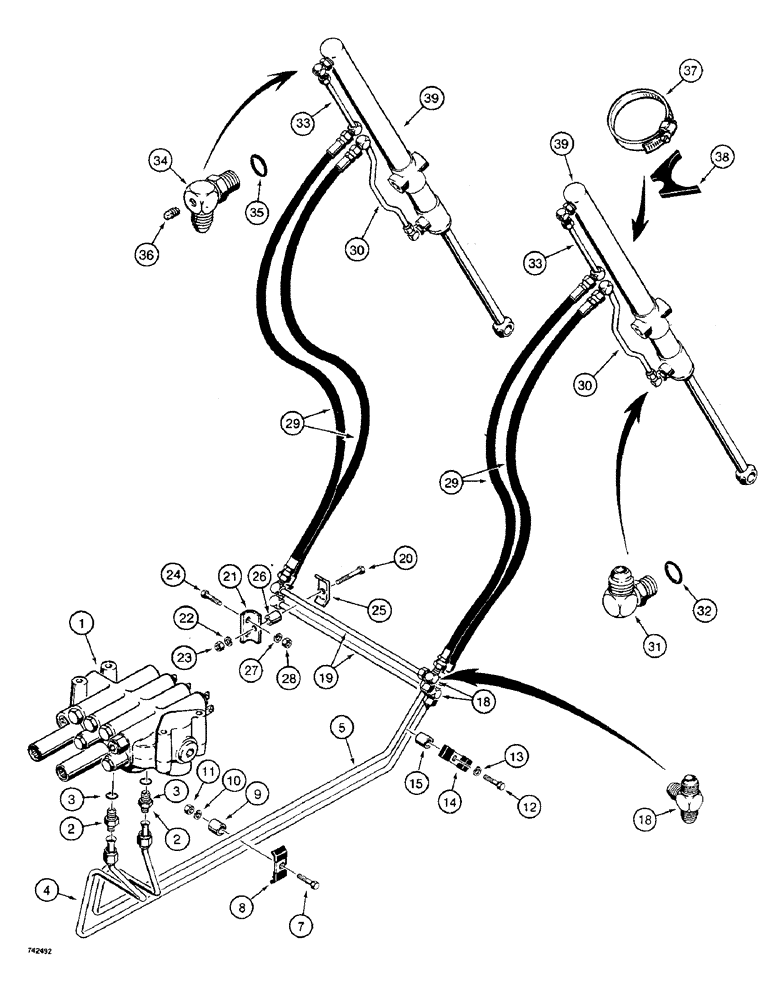 Схема запчастей Case 475 - (202) - DOZER BLADE AND REEL CARRIER LIFT HYDRAULIC CIRCUIT (35) - HYDRAULIC SYSTEMS