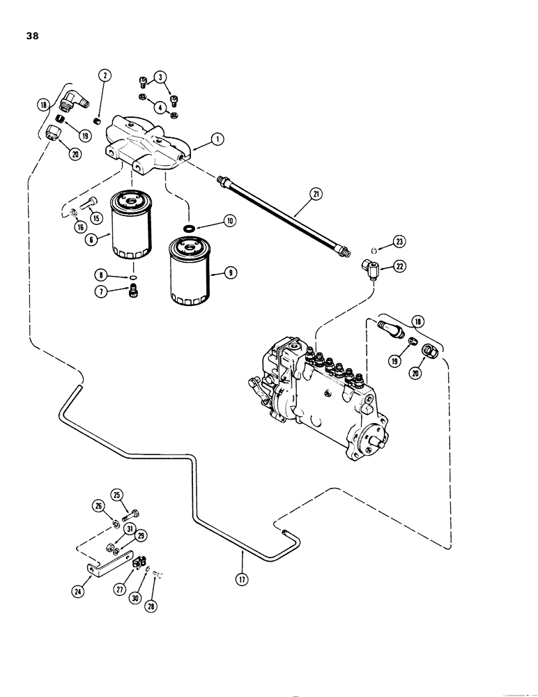 Схема запчастей Case W20 - (038) - FUEL FILTER SYSTEM, (401 BD) DIESEL ENGINE (03) - FUEL SYSTEM