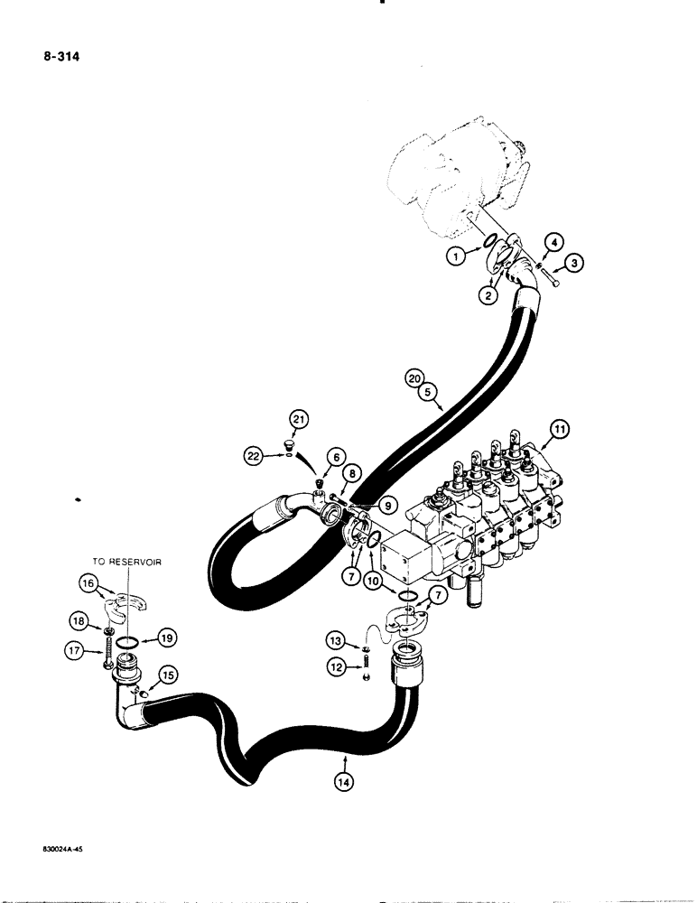 Схема запчастей Case 1450B - (8-314) - EQUIPMENT HYDRAULIC CIRCUIT, PUMP TO CONTROL VALVE ANDRESERVOIR (08) - HYDRAULICS