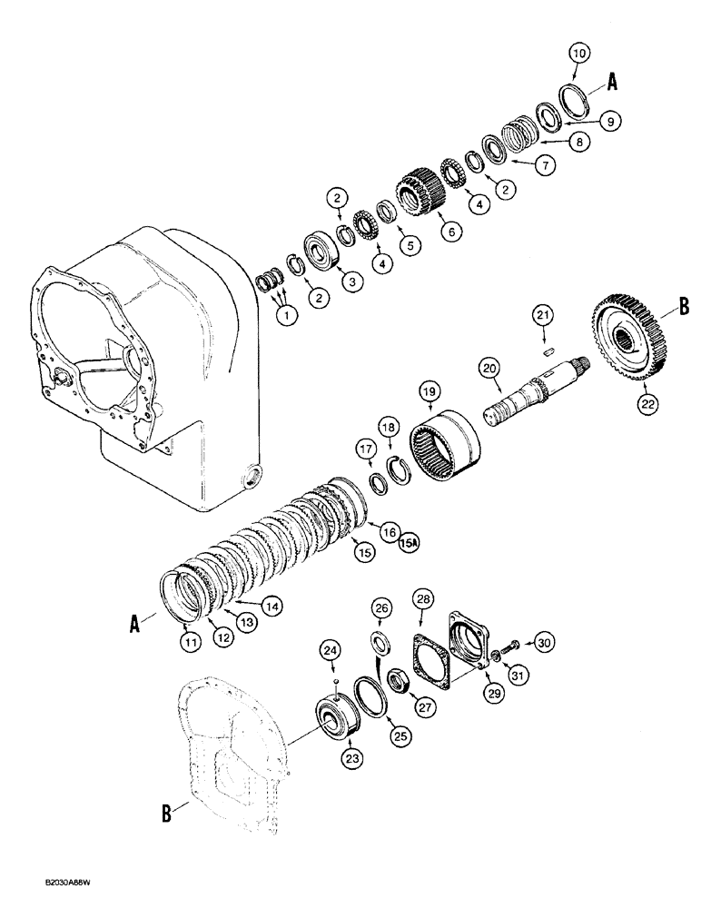 Схема запчастей Case W36 - (6-262) - TRANSMISSION, 4TH CLUTCH SHAFT PARTS, CLARK TRANS. NOS. 13.1HR32423-1 AND -2 (06) - POWER TRAIN