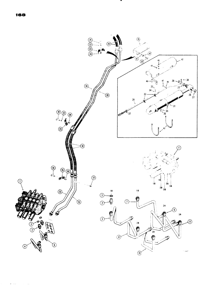 Схема запчастей Case 1150 - (168) - OPTIONAL LOADER HYDRAULICS, CLAM TYPE BUCKET OR FELLER BUNCHER (07) - HYDRAULIC SYSTEM