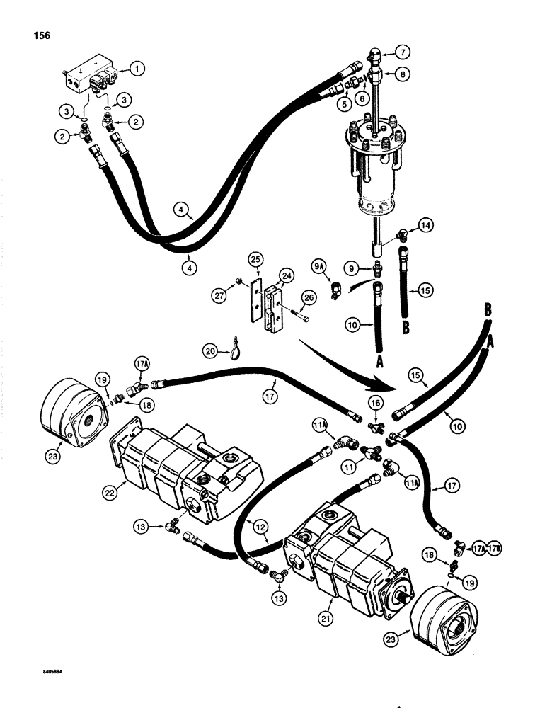 Схема запчастей Case 1080 - (156) - DRIVE RANGE AND BRAKE HYDRAULIC LINES, TWO SPEED (35) - HYDRAULIC SYSTEMS