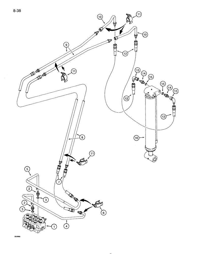 Схема запчастей Case 1085B - (8-038) - TOOL CYLINDER CIRCUIT, USED ON UNITS WITH Y BOOM (08) - HYDRAULICS
