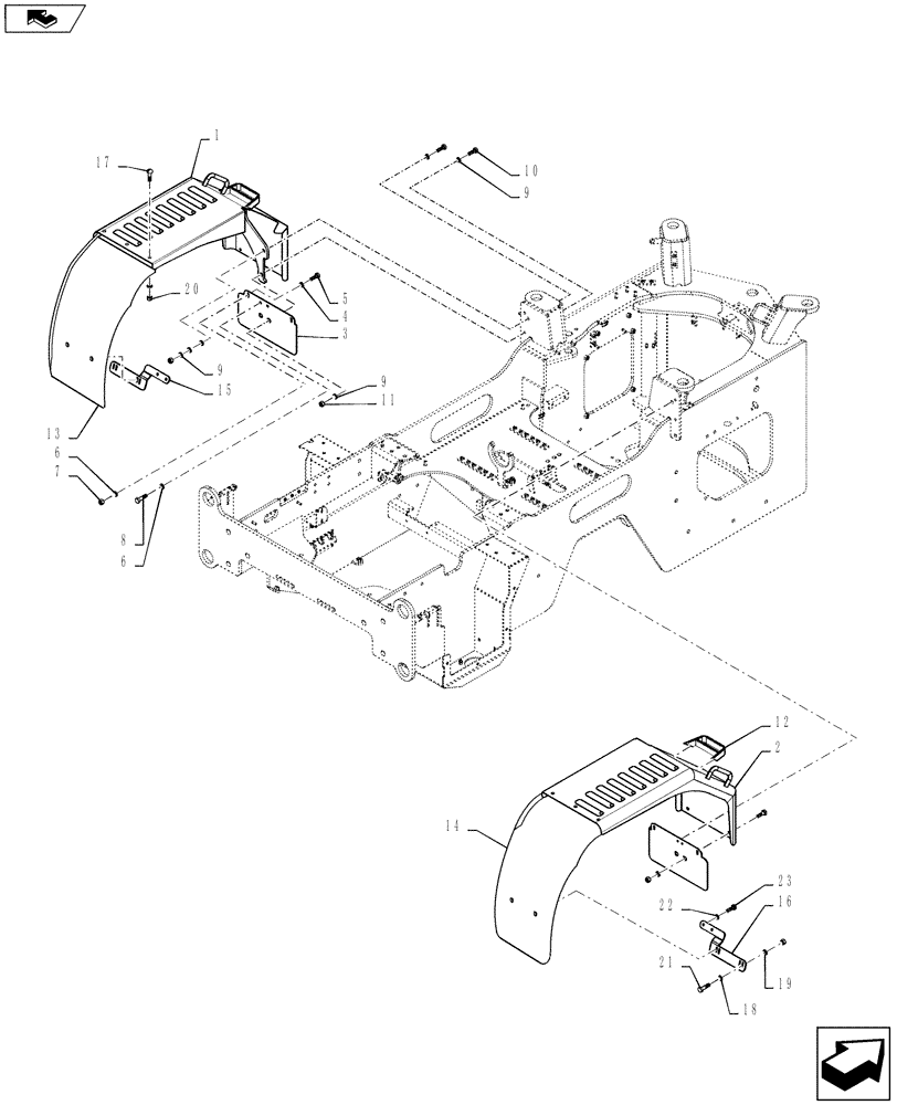 Схема запчастей Case 721F - (90.116.07) - FENDER, REAR - WIDE (90) - PLATFORM, CAB, BODYWORK AND DECALS