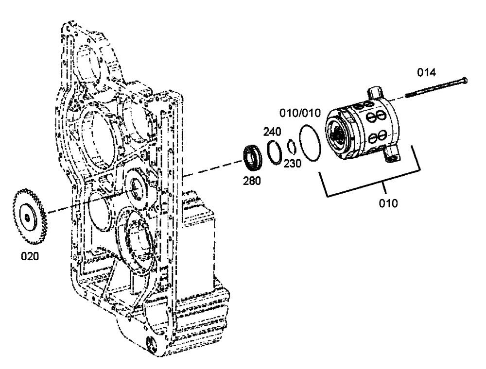 Схема запчастей Case 340 - (18A00000593[001]) - EMERGENCY STEERING PUMP (14) - MAIN GEARBOX & DRIVE
