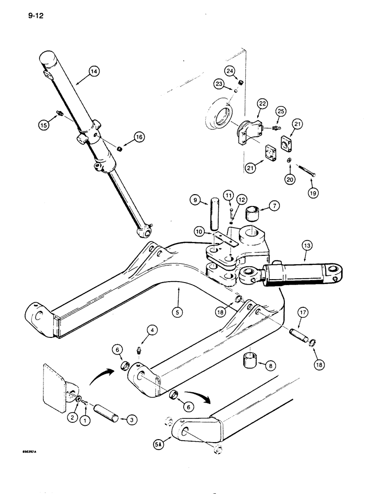 Схема запчастей Case 855D - (9-012) - DOZER C-FRAME WITH LIFT AND ANGLE CYLINDERS (09) - CHASSIS/ATTACHMENTS
