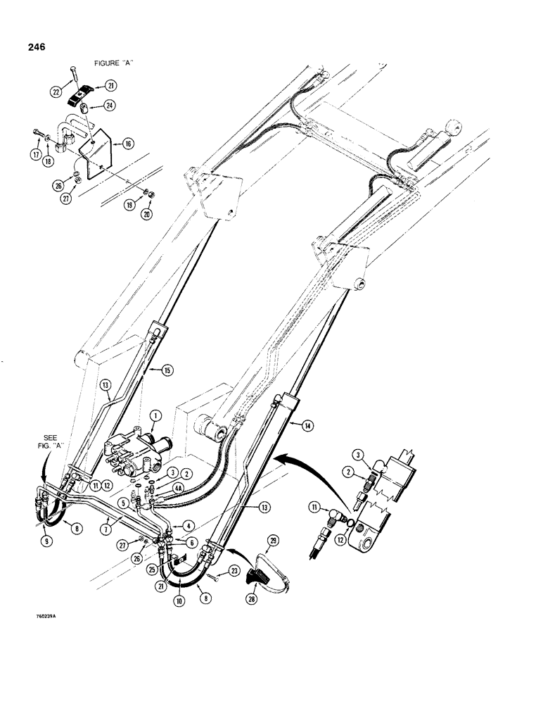 Схема запчастей Case 480C - (246) - LOADER LIFT CYLINDER HYDRAULIC CIRCUIT, BEFORE TRACTOR SERIAL NUMBER 8968653 (35) - HYDRAULIC SYSTEMS