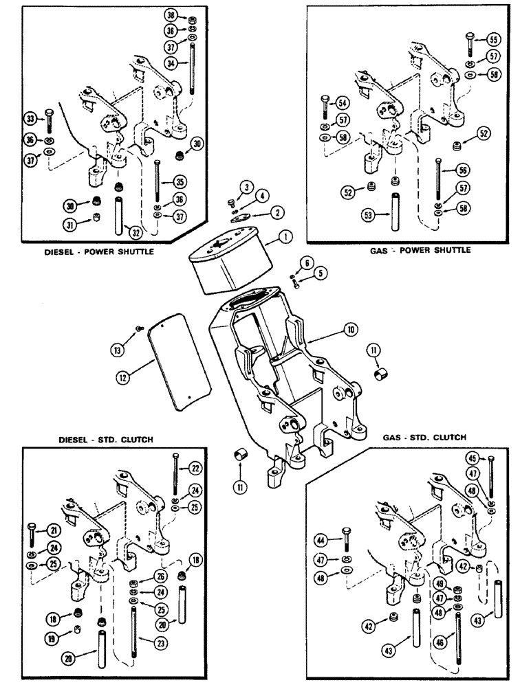 Схема запчастей Case 580 - (124) - STEERING COLUMN AND SUPPORT, HYDROSTATIC STEERING, SUPPORT HARDWARE, DIESEL - STANDARD CLUTCH (41) - STEERING