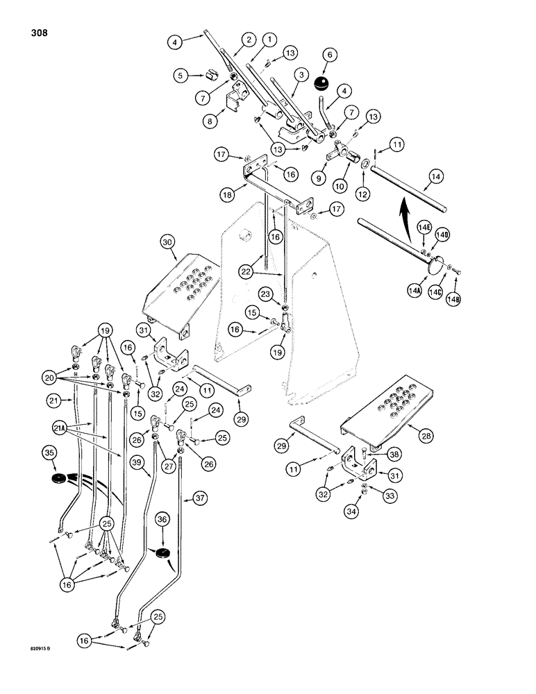Схема запчастей Case 680H - (308) - BACKHOE CONTROLS WITH FOOT SWING (09) - CHASSIS/ATTACHMENTS