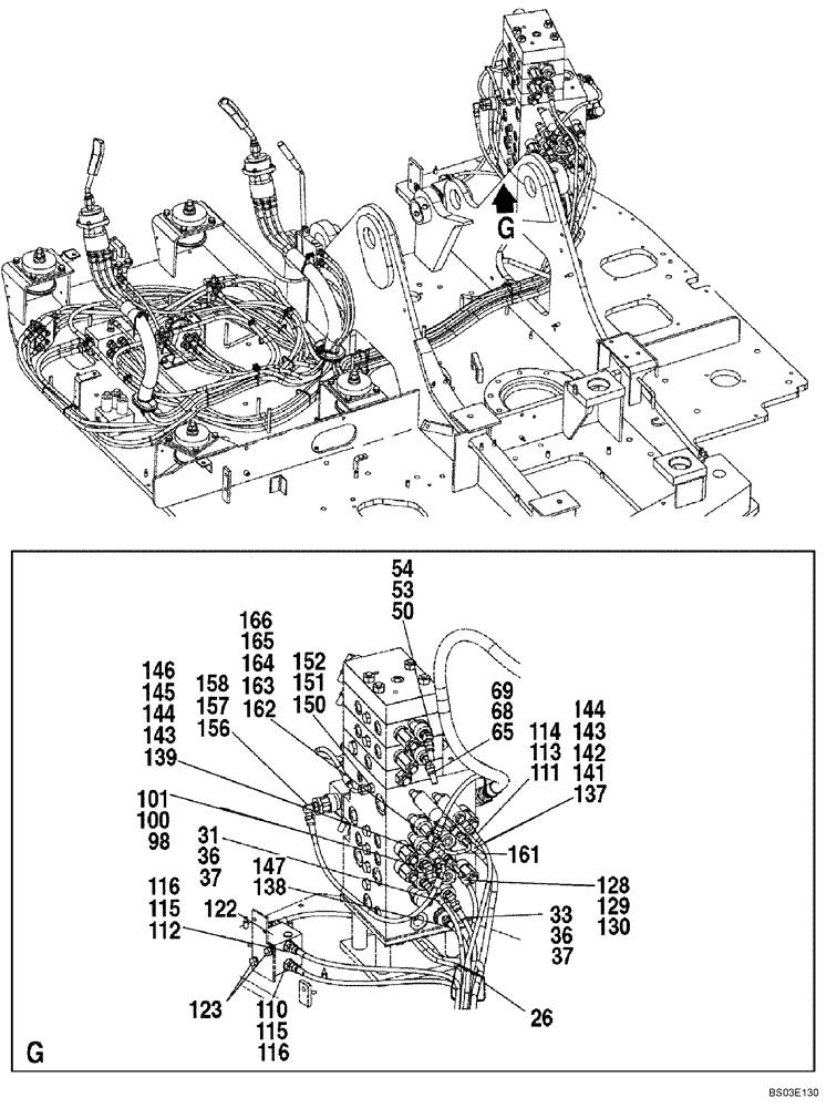 Схема запчастей Case CX135SR - (08-040) - PILOT CONTROL LINES - MODELS WITH DOZER BLADE (08) - HYDRAULICS