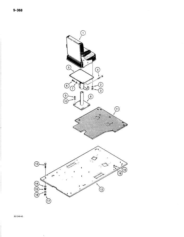 Схема запчастей Case 1187B - (9-368) - SEAT, SEAT MOUNTING, AND FLOOR PLATE (09) - CHASSIS
