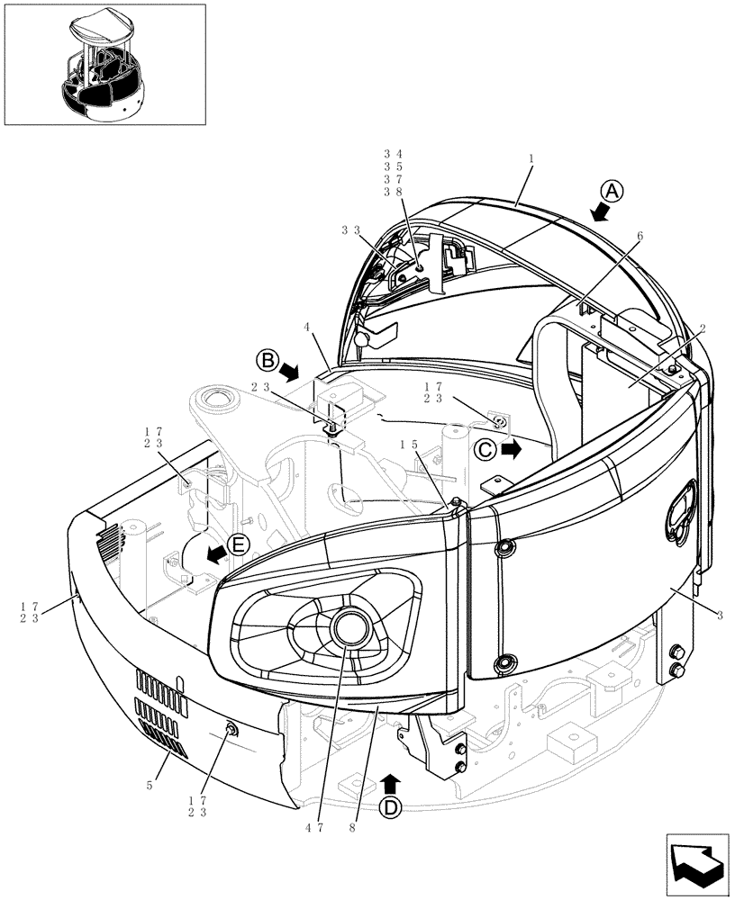 Схема запчастей Case CX27B - (240-01[1]) - HOODS (CANOPY) (90) - PLATFORM, CAB, BODYWORK AND DECALS