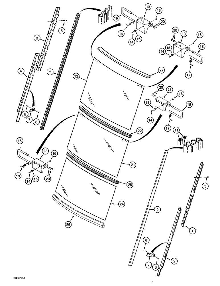 Схема запчастей Case 580L - (9-134) - CAB REAR WINDOW, 580L MODELS (09) - CHASSIS/ATTACHMENTS