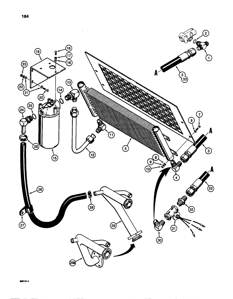 Схема запчастей Case W24C - (184) - STEERING HYDRAULIC CIRCUIT - WITH COOLER, MODELS WITHOUT AUXILIARY STEERING (05) - STEERING