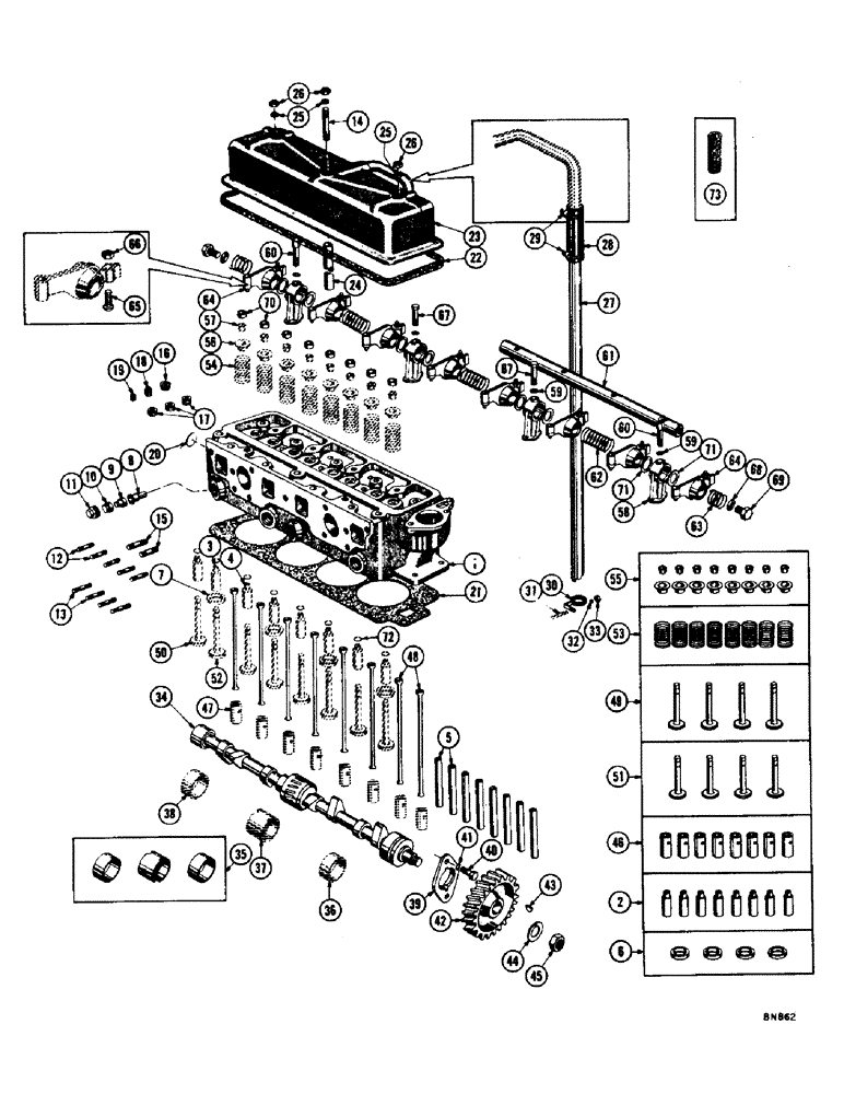 Схема запчастей Case 1000 - (022) - CYLINDER HEAD, VALVES, AND CAMSHAFT (01) - ENGINE