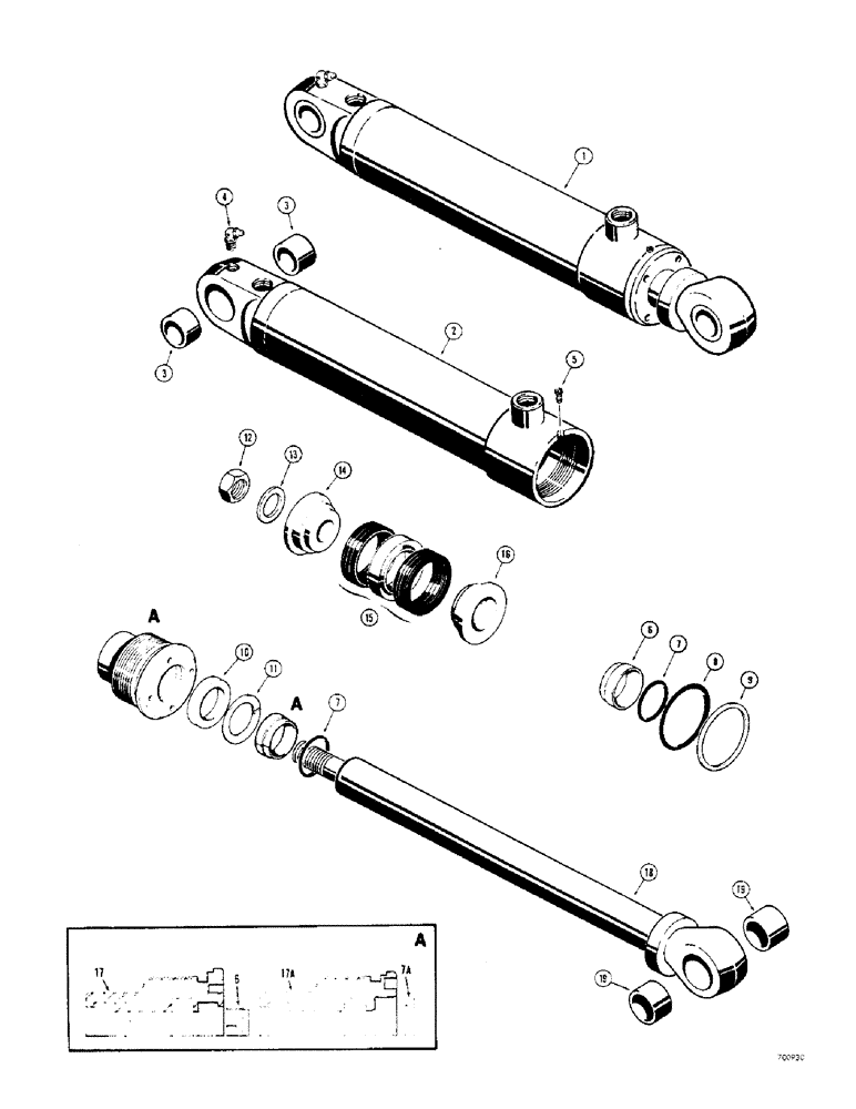 Схема запчастей Case 310G - (272) - TILT CYLINDERS (POWER TILT DOZER), USES SPLIT SNAP IN OUTER ROD WIPER (07) - HYDRAULIC SYSTEM
