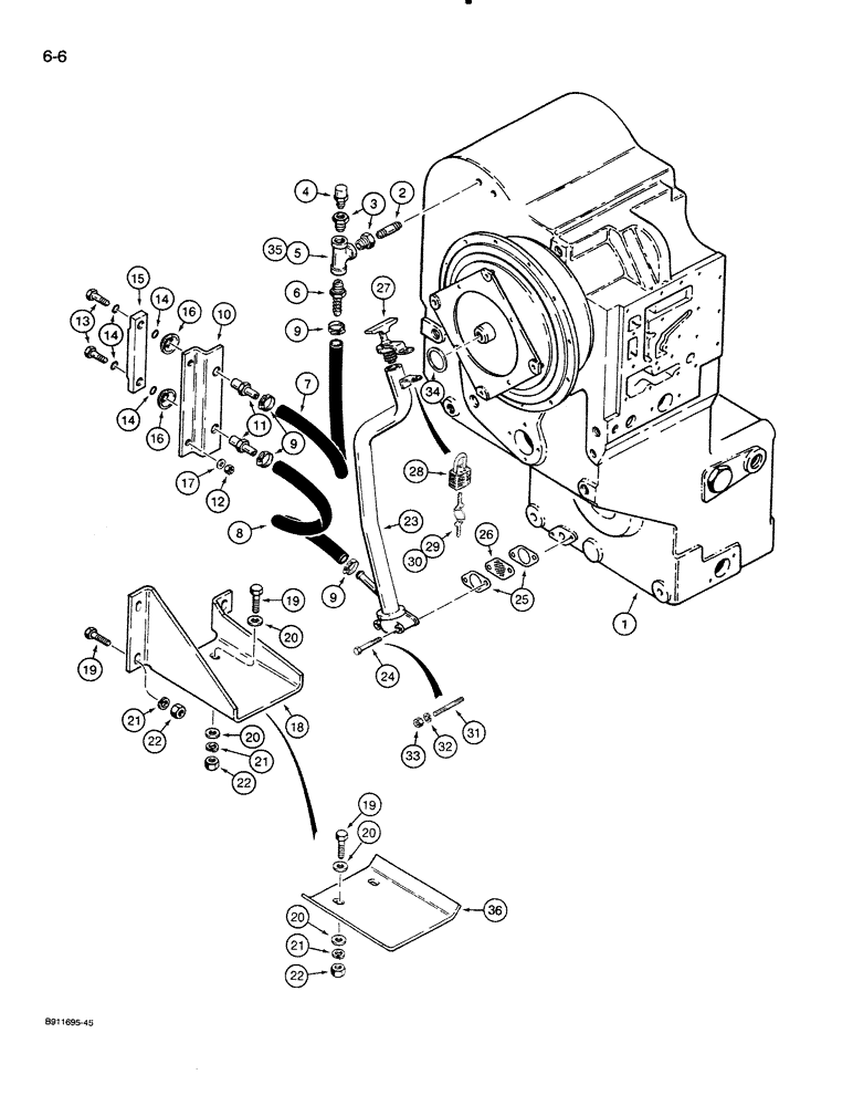 Схема запчастей Case 821 - (6-006) - TRANSMISSION FILL TUBE MOUNTING AND SIGHT GAUGE (06) - POWER TRAIN