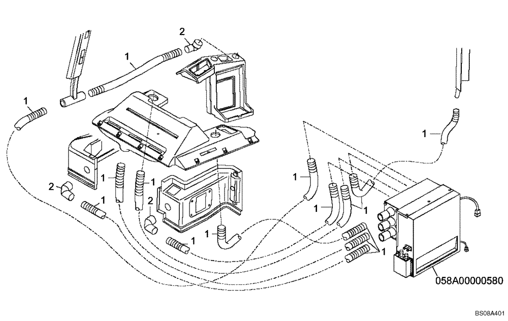 Схема запчастей Case 327B - (58A00000558[001]) - AIR DUCTING, CAB (87589717) (10) - Cab/Cowlings