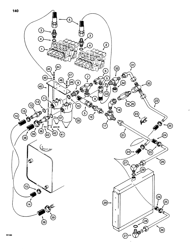 Схема запчастей Case 880D - (140) - HYDRAULIC OIL FILTER AND COOLER LINES (07) - HYDRAULIC SYSTEM