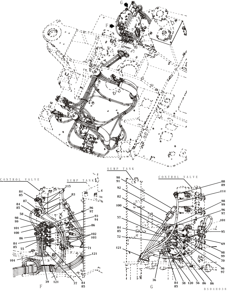Схема запчастей Case CX80 - (08-35) - PILOT CONTROL LINES - STANDARD, MODELS WITHOUT LOAD HOLD (08) - HYDRAULICS