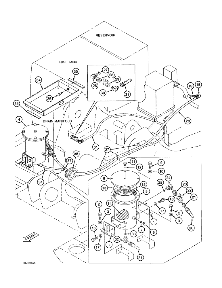 Схема запчастей Case 9020B - (8-018) - BYPASS OIL FILTER AND LINES (08) - HYDRAULICS