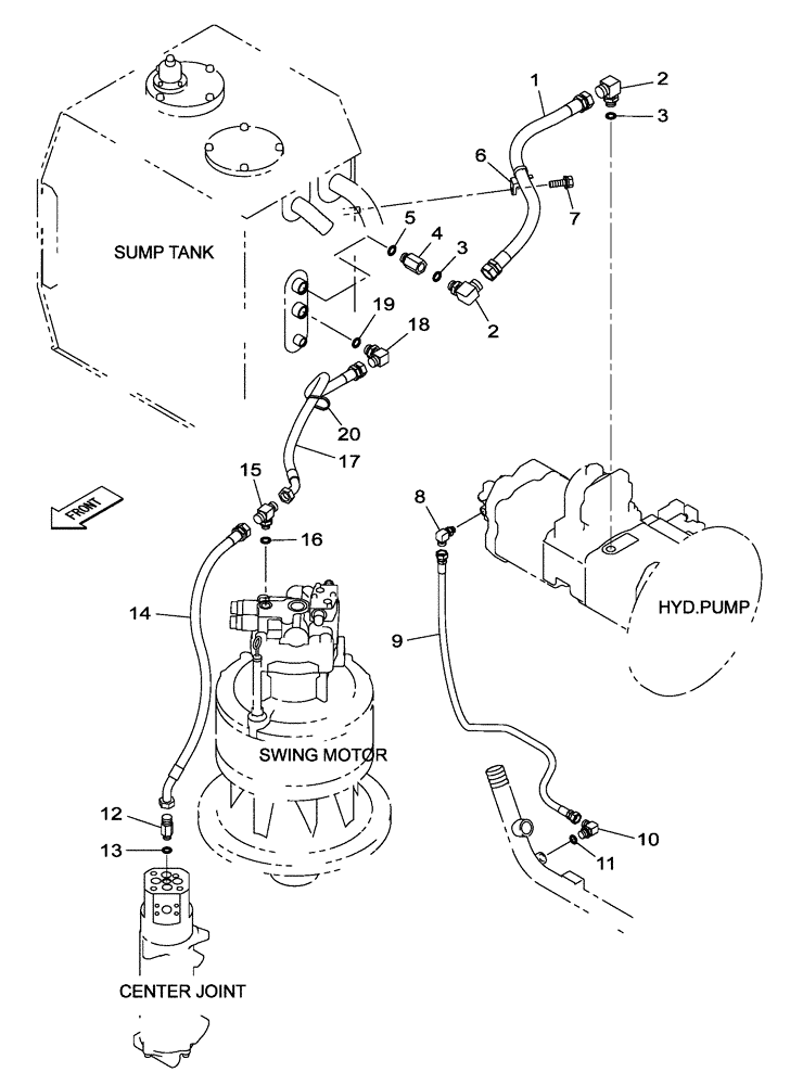 Схема запчастей Case CX350C - (08-006[00]) - HYDRAULICS - DRAIN LINE (08) - HYDRAULICS