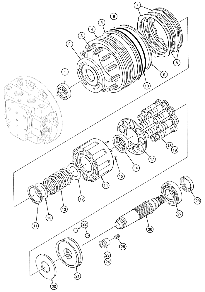 Схема запчастей Case 9020 - (6-06) - TRACK DRIVE MOTOR, SHAFT, CYLINDER BLOCK AND PISTONS (06) - POWER TRAIN