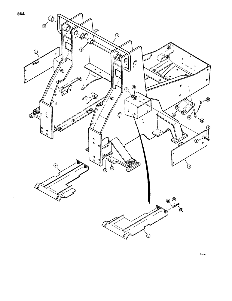 Схема запчастей Case 1450 - (364) - ENGINE AND MAIN FRAME AND PULL HOOK, LOADER MODELS (09) - CHASSIS/ATTACHMENTS