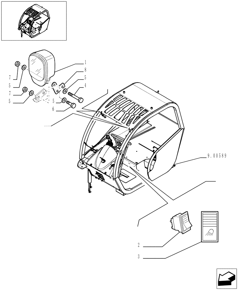 Схема запчастей Case TX742 - (9.00773[01]) - FRONT WORK LIGHTS - OPTIONAL CODE 749036001 (55) - ELECTRICAL SYSTEMS
