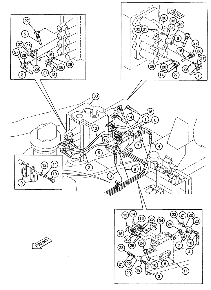Схема запчастей Case 9060 - (8-028) - HYDRAULIC CONTROL CIRCUIT, CONTROL LINES AT CUSHION AND HYDRAULIC CONTROL VALVES (08) - HYDRAULICS