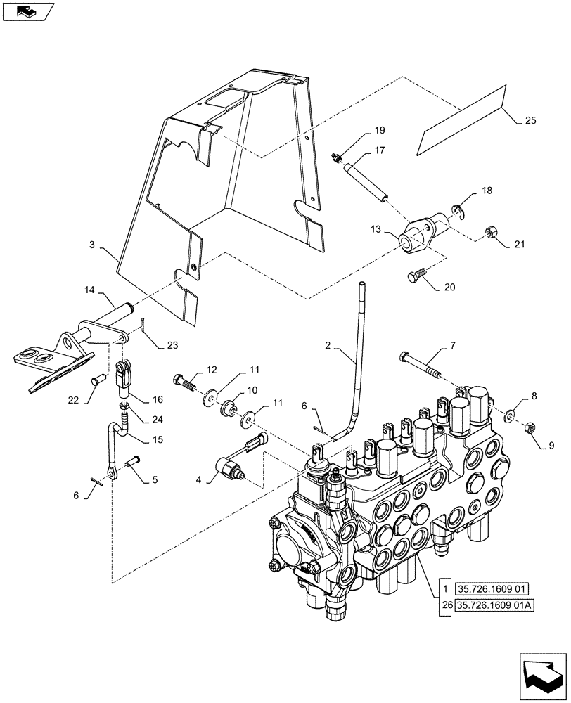 Схема запчастей Case 590SN - (35.726.1908) - BACKHOE CONTROL VALVE, 8-SPOOL, MOUNTING PARTS, EXTENDABLE DIPPER, W/ TWO LEVER, CONTROLS (35) - HYDRAULIC SYSTEMS