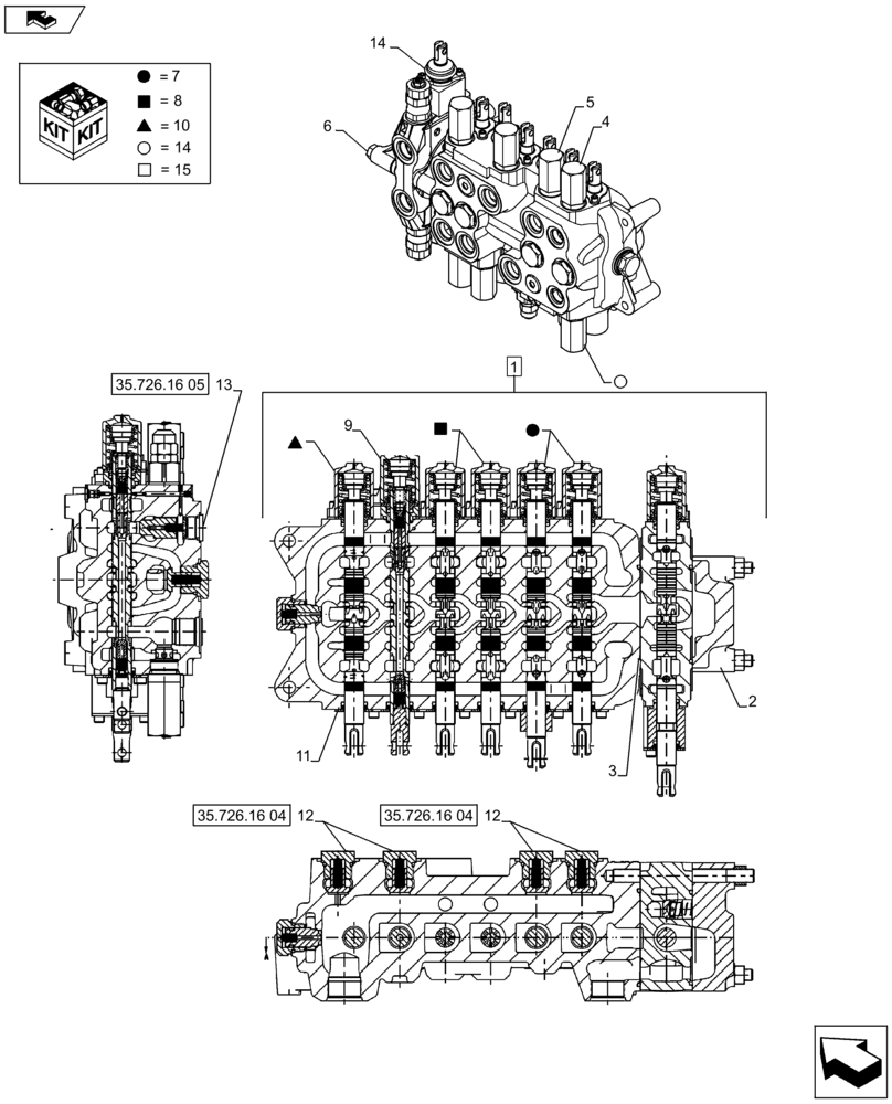 Схема запчастей Case 590SN - (35.726.1608[01]) - BACKHOE CONTROL VALVE, 7-SPOOL, COMPONENTS, W/ STANDARD DIPPER, W/ FOOT SWING CONTROLS - C7373 (35) - HYDRAULIC SYSTEMS