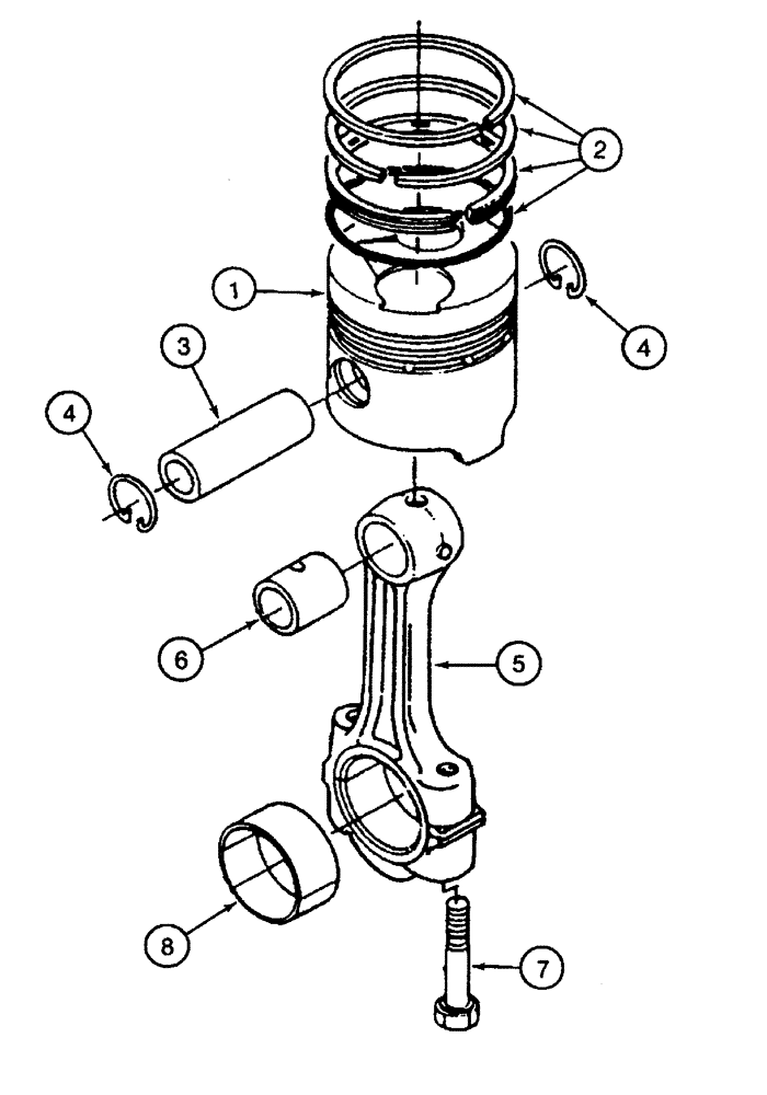 Схема запчастей Case 460 - (2-38) - PISTONS AND CONNECTING RODS, KUBOTA V1505-B ENGINE (02) - ENGINE