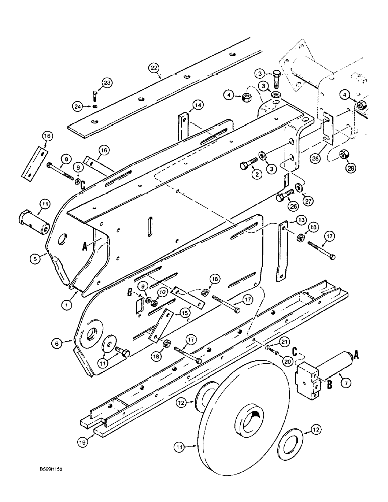 Схема запчастей Case 860 - (9-060) - TRENCHER BOOMS AND MOUNTING - ROCK BOOM, 5 FOOT (LH STOP BAR) (09) - CHASSIS/ATTACHMENTS