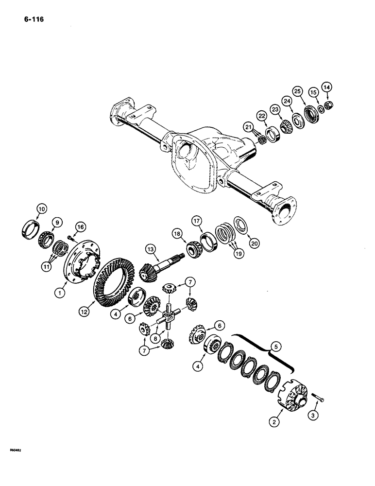 Схема запчастей Case CASE - (6-116) - FRONT AND REAR AXLES, DIFFERENTIAL, THREE HOLE MOUNTING PAD (06) - POWER TRAIN