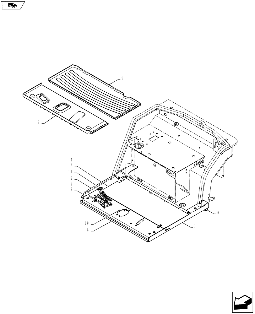 Схема запчастей Case CX55BMSR - (01-058[00]) - PLATE GROUP, FLOOR (CAB) (90) - PLATFORM, CAB, BODYWORK AND DECALS