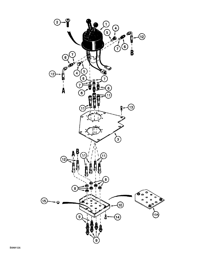 Схема запчастей Case 621B - (8-64) - REMOTE LOADER CONTROL CIRCUIT, DUAL LEVER WITH TWO SPOOL VALVE (08) - HYDRAULICS