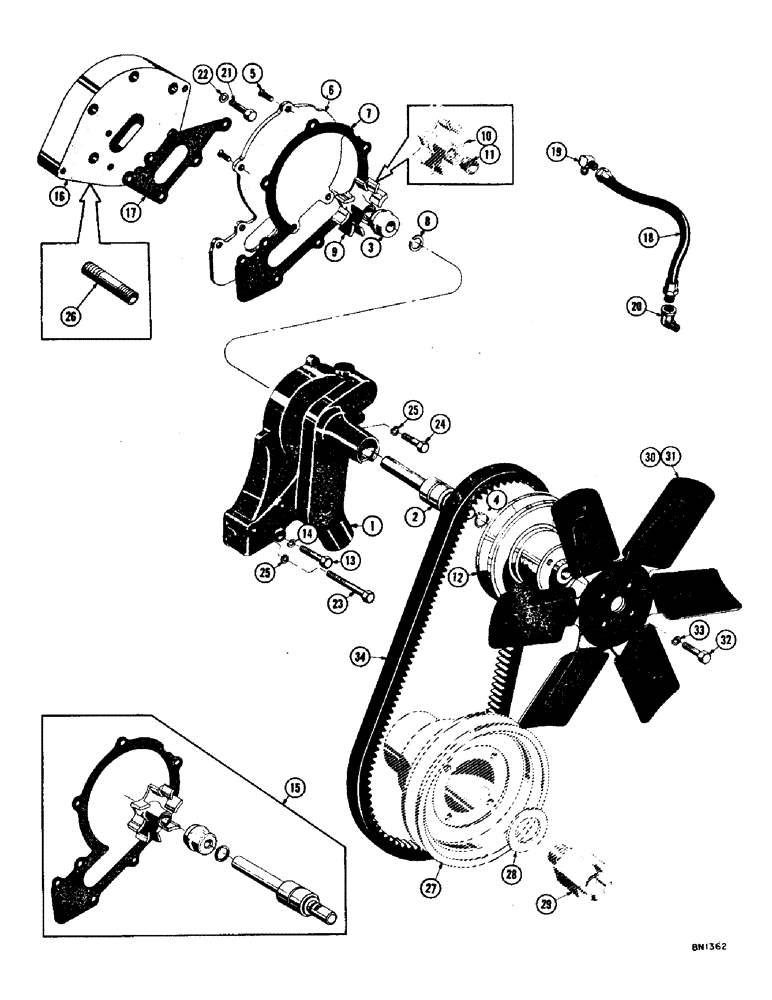 Схема запчастей Case 1000 - (040) - WATER PUMP, FAN, FAN BELT, AND PULLEY (01) - ENGINE