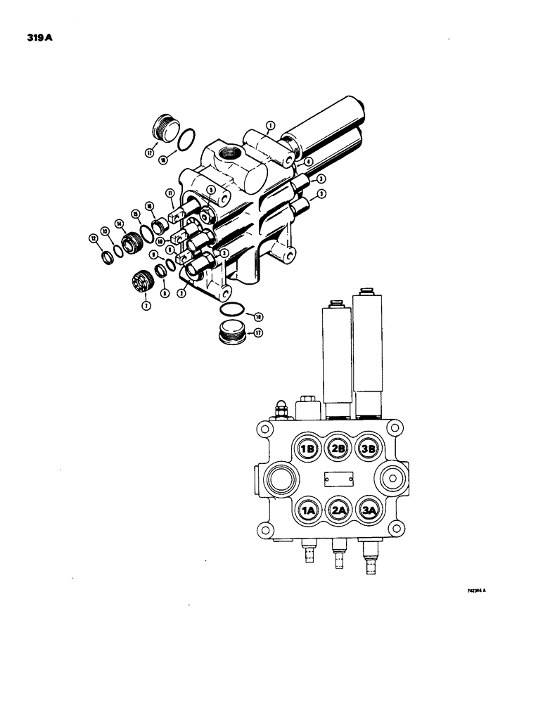 Схема запчастей Case W18 - (319A) - L71422 LOADER CONTROL VALVE (3 SPOOL) (08) - HYDRAULICS