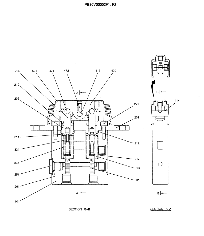 Схема запчастей Case CX50B - (07-041) - VALVE ASSY, PILOT (PB30V00002F1, F2) ELECTRICAL AND HYDRAULIC COMPONENTS