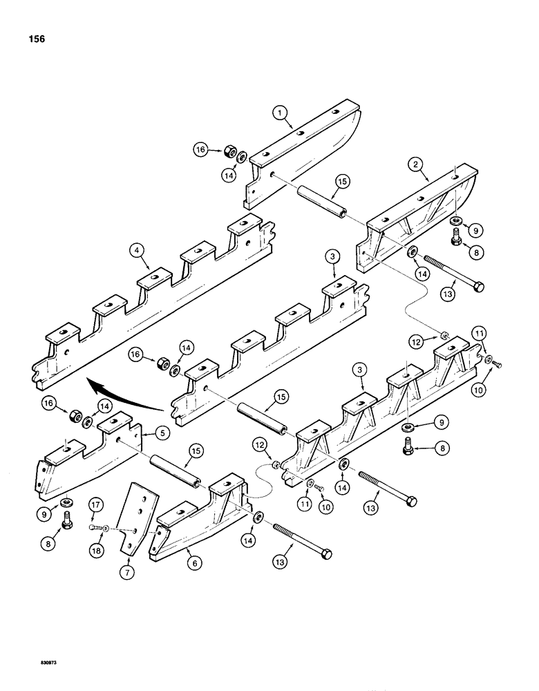 Схема запчастей Case 1155D - (156) - TRACK GUARDS (11) - TRACKS/STEERING