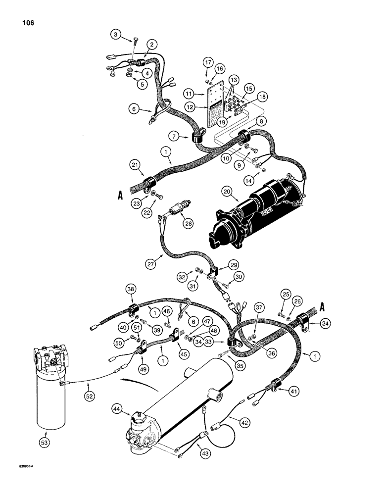 Схема запчастей Case 1155D - (106) - REAR ELECTRICAL WIRING, HARNESS TO INSTRUMENT PANEL, STARTER & REAR OF TRAC (04) - ELECTRICAL SYSTEMS