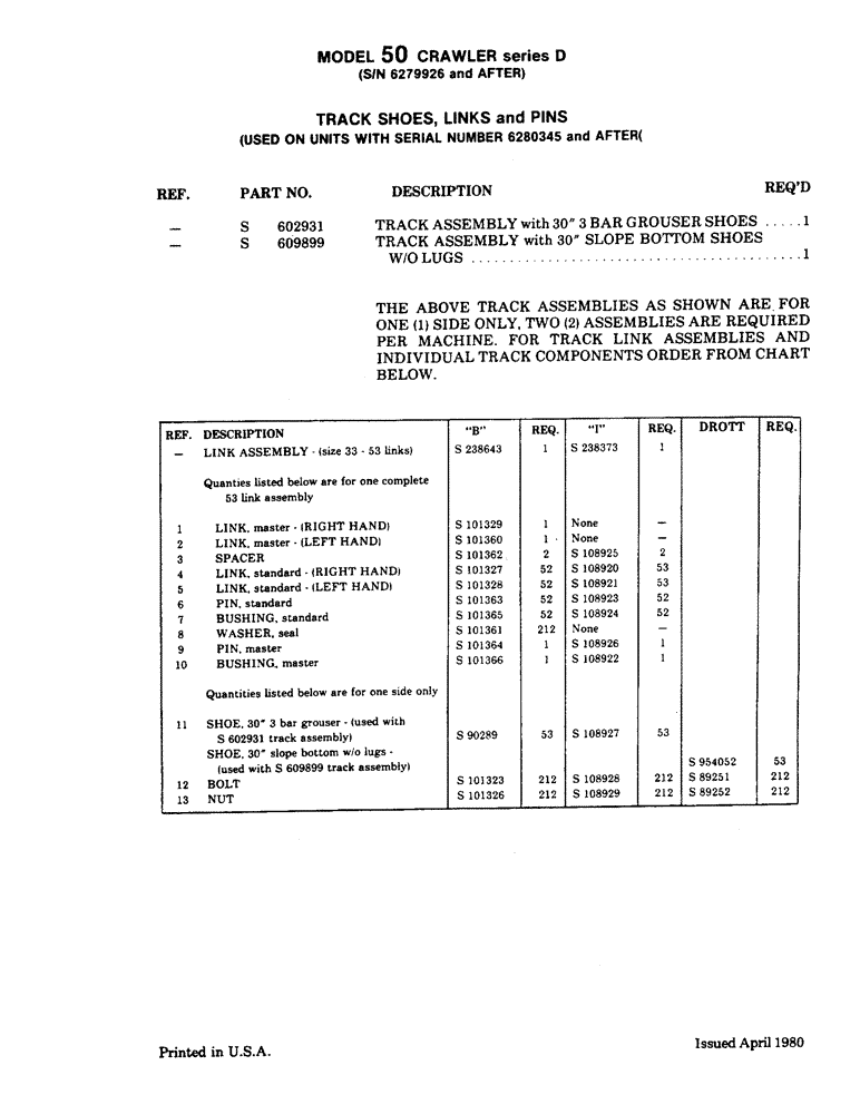Схема запчастей Case 50 - (027B) - TRACK SHOES, LINKS AND PINS (48) - TRACKS & TRACK SUSPENSION