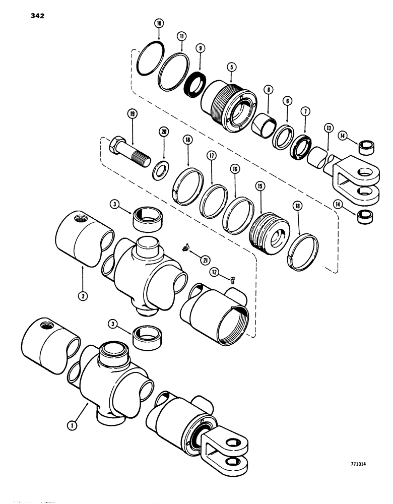Схема запчастей Case 680E - (342) - G101220 LOADER BUCKET TILT CYLINDERS, WITH ONE PIECE PISTON (35) - HYDRAULIC SYSTEMS