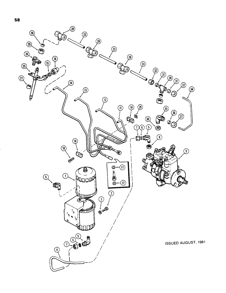 Схема запчастей Case 480C - (058) - FUEL INJECTION AND FILTER SYSTEM, 188 DIESEL ENGINE (10) - ENGINE