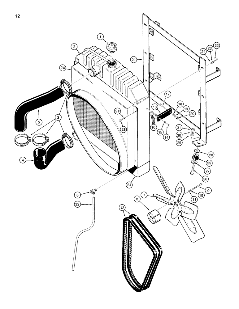 Схема запчастей Case 680H - (012) - RADIATOR, FAN, AND MOUNTING PARTS (02) - ENGINE