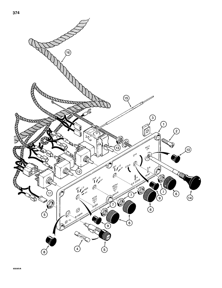 Схема запчастей Case 680H - (374) - CAB CONTROL PANEL AND WIRING (09) - CHASSIS/ATTACHMENTS