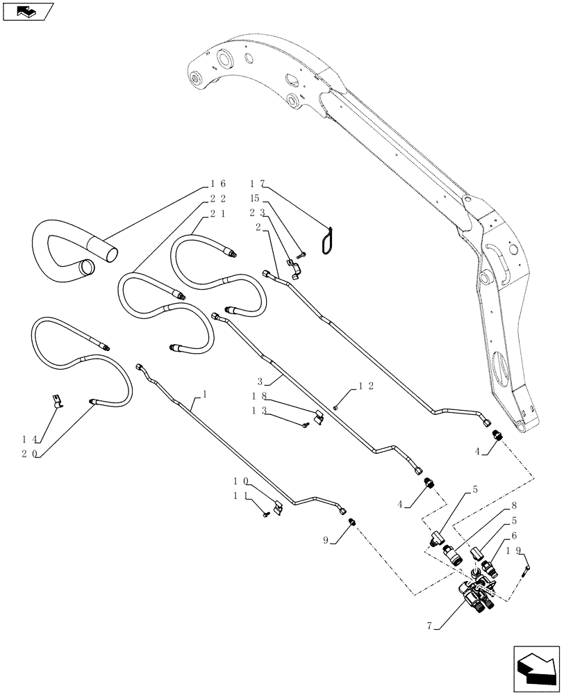 Схема запчастей Case SV185 - (35.734.AH[02]) - AUX HYD, HIGH FLOW, ARM PLUMBING BASIC (SV185) (35) - HYDRAULIC SYSTEMS